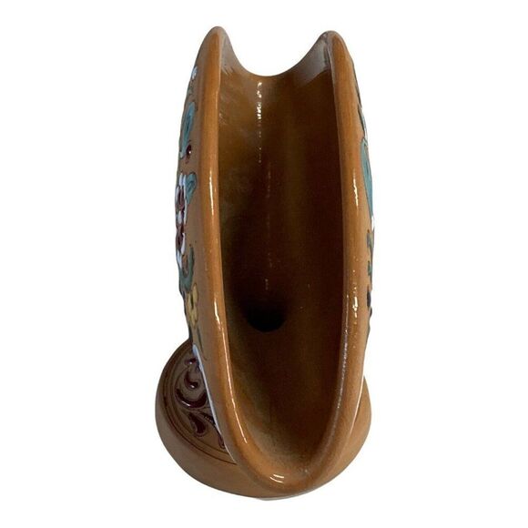 Vintage Keramik Manousakis Hand Painted Greece Ceramic Floral Fan Vase Signed - Picture 2 of 5